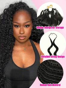 WOWANGEL 14-24 Inch Deep Wave Feathered Crochet Human Hair Extensions, Tight Curly, Pre-Separated, Knot-Free, With Braiding Loops, 40g/Piece, Women Crochet Human Hair Extensions - Natural Black - View 7