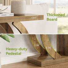 LITTLE TREE 108cm Light Oak Brown 4-Tier Wood Console Table, Circle Base Entryway Sofa Table With Storage Shelves For Living Room Hallway - Brown - View 5