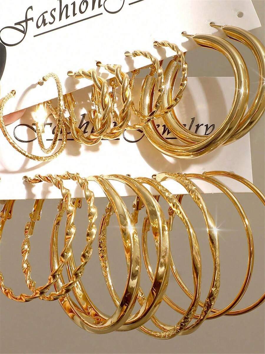 8对时尚金属耳环套装，适合女性日常佩戴 - 金色 - 查看 1