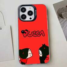 Funda de Teléfono a Prueba de Golpes Plateada Elegante de Muñeca China Pucca y Garu para 17,16,15,14,13,12,11 Pro Max, Plus - Z1 - Ver 5