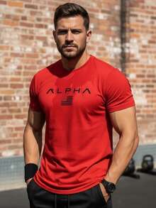 Camiseta casual transpirable para hombre manga corta diseño gráfico personalizado  estampado de logo minimalista moda urbana comodidad y estilo en una prenda esencial para el guardarropa masculino - Rojo - Ver 2