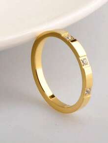 1pc/2pcs/3pcs Gold-Plated Stainless Steel Rhinestone Rings, Unisex Daily Wear & Party Wedding Bands, Great Gift Choice - Multicolor - View 15