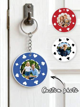 Customized Personalized Keychain,Customize Photo,3 Styles,Custom Photo Poker Chip Keychain, Father's Day Gift From Kids, Lucky Token, New Dad Gift, Personalized Text Keyring