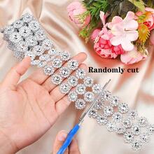 1 cuộn ruy băng lưới pha lê đính đá hình hoa vàng 6 hàng, thích hợp trang trí tiệc cưới lấp lánh - Nhiều màu - Xem 5