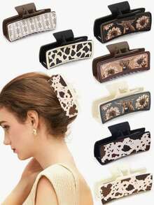 1 peça/3 peças/6 peças Grampo de Cabelo Casual de Plástico ABS com Estampa de Onça, Novos Clipes de Cabelo Chiques 2026 para Praia, Viagem, Festa, Férias, Volta às Aulas, Grampos de Cabelo com Flor, Acessórios de Cabelo da Moda para o Inverno