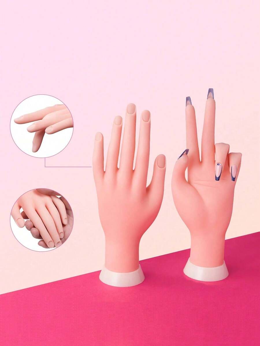 用于亚克力指甲的美甲练习手，美甲练习用假人手，柔韧可弯曲的美甲练习假手 - 彩色 - 查看 1