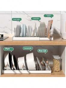 1pc Expandable Kitchen Drawer Organizer, Pull-Out Design To Save Space, With Adjustable Pot Lid Rack, Efficient Storage For Utensils On Countertop And In Cabinets - Beige - View 4