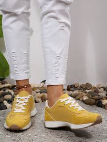 Fashionable Casual Lightweight Sneakers, Versatile Athletic Running Shoes For Women - Yellow - View 4