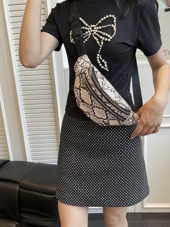 1pc Snake Skin Pattern Women Waist Bag, Shoulder Crossbody Bag, Fashion Chest Bag, PU