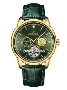 JUELEN Men's Automatic Mechanical Watch, Luminous, Skeleton Tourbillon, Emperor Green, Great Gift - Green - View 8