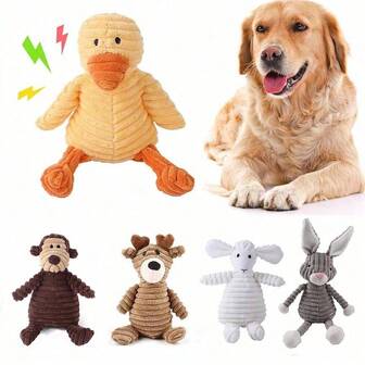 1 pieza Juguete de peluche para perro con forma de animales de dibujos animados, resistente a mordeduras, con sonido, juguetes lindos de oso, elefante de pana, tigre, conejo para perros pequeños y grandes, cachorros, mascotas, accesorio para limpieza dental e interacción y entrenamiento