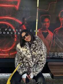 Women's Faux Fur Leopard Print Lapel Collar Fuzzy Elegant Sexy Jacket Coat, High-Quality Autumn/Winter