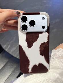Luxury Black & Brown Cow Print Phone Case, Compatible With 12/13/14/15/16 Pro, 12/13/14/15/16 Pro Max, 17 Pro Max, 17 Air, 14/15/16 Plus, 11/17/16/15/13, Y2K Animal Pattern Style Back Cover, Cool Girl Gift Choice. - White - View 3