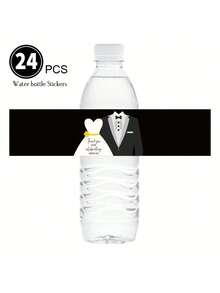 24张婚礼贴纸，婚礼水瓶标签，婚礼礼服图案水瓶贴纸，黑色长方形瓶贴，适用于派对装饰、婚礼装饰贴纸、婚礼水瓶装饰、新郎新娘水瓶贴纸、新娘送礼会装饰、水瓶标签、婚礼用品 - 彩色 - 查看 7
