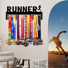 1pc Wall Mounted Running Medal Display Rack - Premium Metal Structure, Adjustable Hooks And Ribbon Holders, Suitable For Awards, Sports, Academic Honors And Competitions - Easy Installation, Space-Saving Design, Stylish Cup-Shaped Trophy Holder