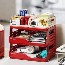 Ins Style Hollow Double-Layer Storage Rack, Minimalist Pegboard With Hooks & Pen Holder, Office Organizer Shelf