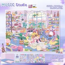 3D Miniature House DIY Landscape Stickers, Music Studio, Illustration Studio, Suitable For Gifts, Office, Home, Marking, Labels, Classrooms, Entertainment Toys, Student Journals, Creative Retro Decoration DIY Stickers - Multicolor - View 2