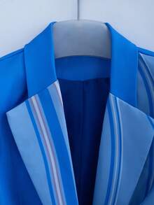 HOMEYEE Vintage Striped Print Blazer Jacket, Elegant For Casual, Commute, Vacation, Business Wear Spring - Blue - View 4