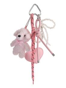 1pc Cute Girly Little White Bear Silvery Bead Bow Bag Charm, Super Pretty Heart Keychain Pendant, Cute Stuff Teddy Bear Keychain, Cute Gift Idea, Bag Decoration, Kawaii Charm, Feminine Design, Beaded Pendant, Stylish Keyring, Heartshaped Pendant, Decorative Keyring, Women, Gift Shoppers (The Number Of Knots In The Rope Weaving Is Random)