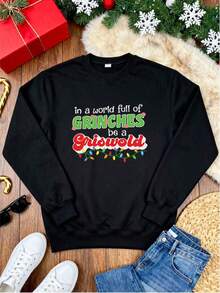 Sweatshirt para Mujer con Estampado de "In a World Full of Grinches Be a Griswold", Manga Larga, Ideal para Fiestas de Navidad, Regalo para Amantes de las Películas de Navidad, Estilo Casual y Festivo, Confortable y Agradable al Tacto - Negro - Ver 3