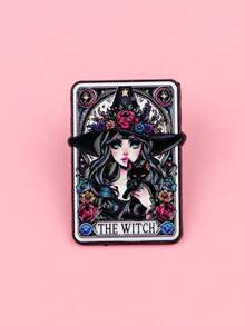1pc Witch Black Cat Enamel Brooch, Tarot Card Lapel Pin, Fashion Jewelry Accessory, Gift - Black - View 11