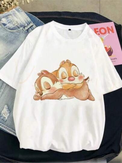 &nbsp;Tops for Woman Tshirt Female Clothes Regular Short Sleeve Cute Chip and Dale Print Ladies Fashion Cartoon Graphic T-Shirt New