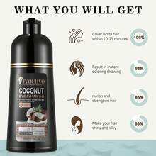 FVQUHVO Black Hair Dye Shampoo 3 In 1 Coconut Oil For Gray Coverage, Semi-Permanent Color Shampoo For Women Men, Coconut Black Hair Color Shampoo For Grey Hair, Instant Long-Lasting Hair Coloring, 500ML - Natural Black - View 6