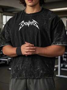 Men's Vintage Washed Y2g Streetwear Casual T-Shirt-Men's Heavy Weight Retro Washed Loose T-Shirt-Second-Hand Black Color Nostalgic Workout Shirt With White Greek Letter Print, Round Neck Short Sleeve Casual And Sports Top, Machine Washable Suitable For Fitness, Daily Wear And Wear Bandage Dress (Durable Retro Appearance, Youth Loose Design, Comfortable Fit, Long-Term Non-Fading, Ideal For Leisure And Fitness)-Thick Fabric, Distressed Texture, Young Style, Suitable For Gym And Weekend Wear, Plus Size-Suitable For Daily Wear, Party2025 - màu đen - Xem 13