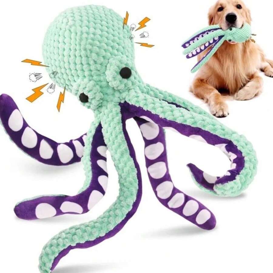 1pc Pet Plush Octopus Toy, Interactive Voice Activated, Anti-Chew, Suitable For Small & Large Dogs, Companion Toy - Green - View 1