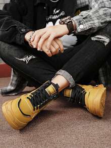 Men's Autumn/Winter High-Top Leather Riding Boots - Yellow - View 5