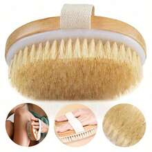 Cepillo corporal redondo de madera natural de 10.5x10.5cm para el cepillado en seco, drenaje linfático y reducción de la celulitis, exfoliante para la ducha y limpieza - Marrón - Ver 2