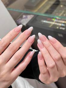 24/32 件短杏仁形、长棺材形、短方形、渐变杏仁色人造指甲，带推杆和凝胶按压指甲，美甲用品，美甲