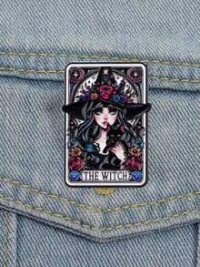 1pc Witch Black Cat Enamel Brooch, Tarot Card Lapel Pin, Fashion Jewelry Accessory, Gift - Black - View 4