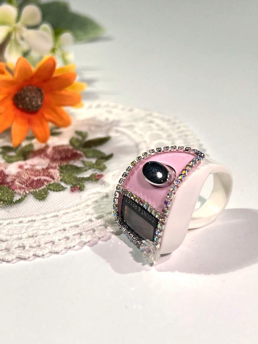1pc Portable Finger Tally Counter Manual Ring Rhinestone Mini Tally Counter, Festival Gift (Battery Not Included), Finger Tally Counter, Electronic Push Button Counter, Student Business Tally Counter, Suitable For Knitting Counting, Multiple Colors Available - Multicolor - View 1