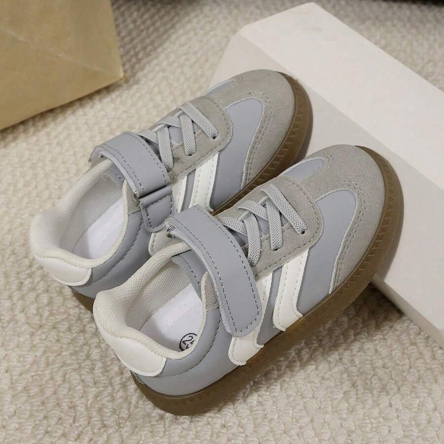 Toddler/Little Kid Comfortable Hook & Loop Strap Sneakers With Mesh Lining – Anti-Wear All-Season Sport Shoes For School & Daily Play - Màu Xám nhạt - Xem 1