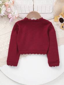 女婴优雅镂空蕾丝针织开衫披肩，送给宝宝的礼物！ - 酒紅色 - 查看 6