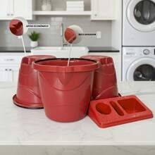 7.5 Liter Cleaning Bucket Set + Dish Soap Dispenser Sink Organizer For Home Use - 3 Buckets + 1 Red Detergent Dispenser - View 2
