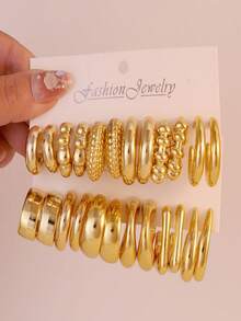 树脂水滴C形耳环，简约百搭，时尚优雅 - 金色 - 查看 8