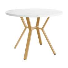 Modern And Simple Round Marble Dining Table (1 M Diameter), Black X-Shaped Coffee Table With Metal Stand, Stable And Durable, A Must-Have For Fashionable Homes, Gold. - 金色+白色 - 查看 8