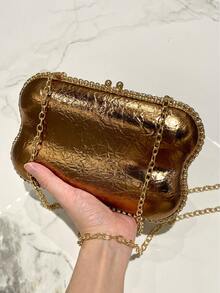 1 pieza Bolso de embrague de piel de PU marrón brillante y reflectante, bolso elegante adecuado para vestidos formales de mujer, vestidos de noche, bodas, fiestas y celebraciones - Marrón - Ver 3