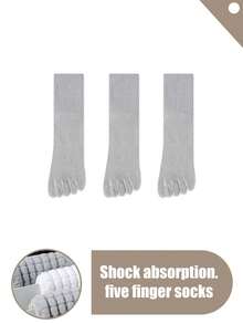 3双装男士黑白灰五趾袜，简约运动加厚毛圈袜，春夏秋冬百搭短袜 - 彩色 - 查看 9