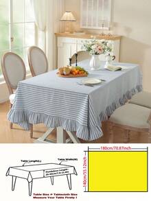 1pc Japanese Style Floral Rectangular Tablecloth, Suitable For 4-6 People, Great For Home Parties, Outdoor Weddings, Small Gardens, Kitchen & Dining Room Decor - Yarn-dyed Blue Striped Lotus Edge - View 11
