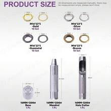 Swpeet 83 piezas – 40 juegos de ojales gruesos de 9/16 pulgadas (14 mm) con ojales de metal de 4 colores, ojales con arandelas y 3 piezas de ajuste de instalación de ojales de metal para reparación de lienzo, cuero - 10 mm - 800 libras - Ver 10