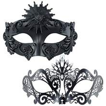 情侣面具 - 罗马希腊男士面具和威尼斯金属女士面具，适合狂欢节和万圣节 - 太陽花-黑色 - 查看 1