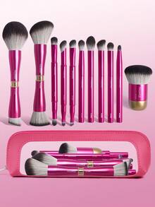 MAANGE 11件/19件化妆刷套装，包含粉底刷、腮红刷、散粉刷、眼影刷、睫毛刷、眉刷、唇刷、高光刷、遮瑕刷等。旅行化妆刷套装，送给女性和女孩的礼物，赠品，专业化妆刷，完整化妆套装 - 玫紅色 - 查看 3