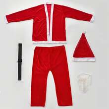 Costume da Babbo Natale 5 pezzi: vestiti per bambini in tessuto non tessuto, giacca + cappello + cintura + pantaloni + baffi