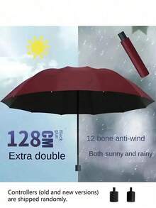 1pc 12-Rib Windproof And Waterproof Extra Large Folding Umbrella - Reinforced, Dual-Use, Compact Design For Business, Travel, Student, And Couple - Rain Or Shine Protection.(Controllers (Old And New Versions) Are Shipped Randomly),Spring Summer Picks,Brides Maid Gifts,Room,Bedroom Decor,Beach,Travel,For Men,For Women,Vacation - Default - View 6
