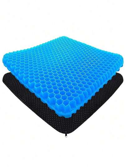 1pc/2pcs/Set Comfortable Breathable Blue Gel Seat Cushion, With Anti-Slip Cover, Thick Honeycomb Design Pressure Relief Pad, Dual-Layer Thickened Office Chair Cushion, Suitable For Office Chair, Home, Car And Wheelchair, Breathable Honeycomb Material