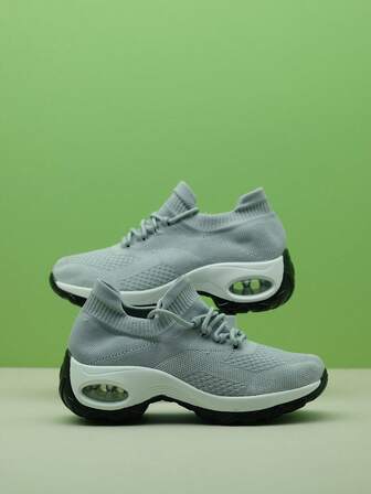 Zapatillas de baile con amortiguación y cordones, de estilo casual y color negro, con suela de aire y tejido de punto para niños