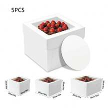 5/10pcs High Quality Simple Square Cake Boxes With Window, Large Cookie Baking Folding Cardboard Cake Packaging Boxes, For Pastries, Desserts, Candies Packaging, Weddings, Parties, Christmas, Birthdays - White - View 18